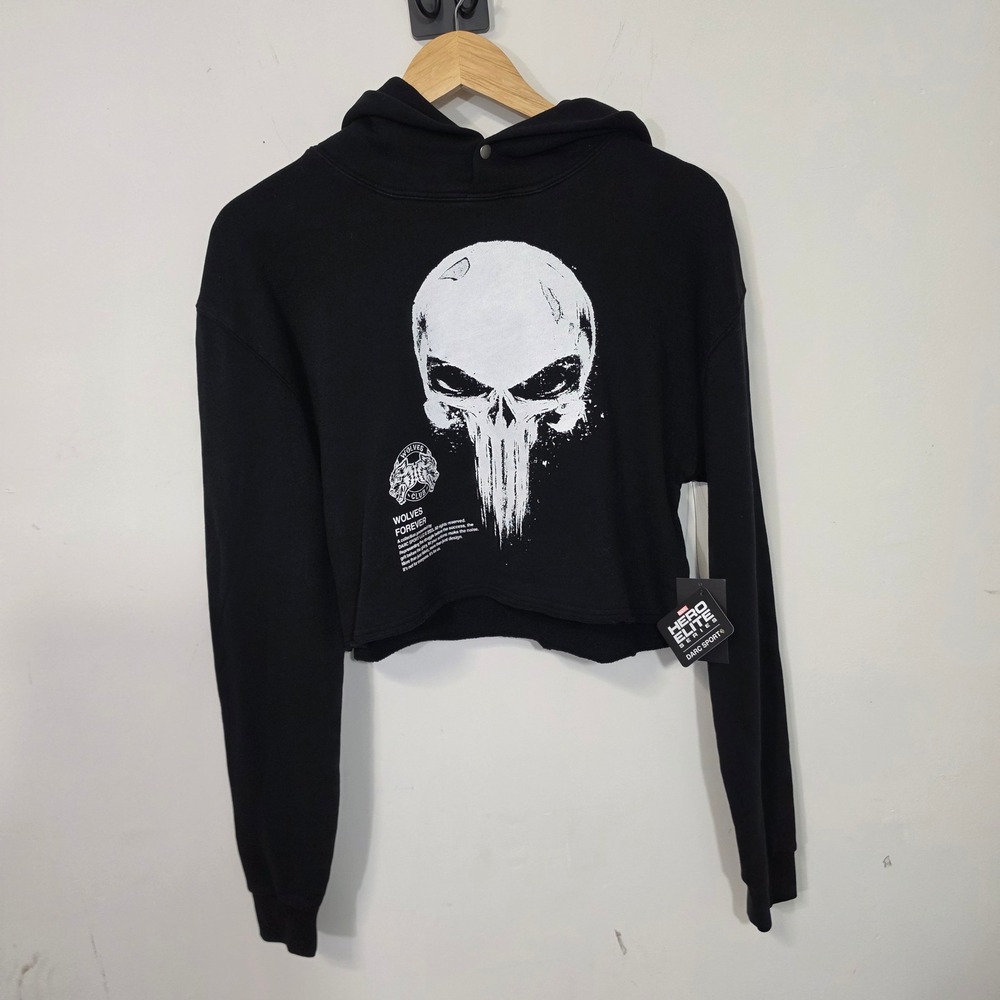 Darc Sport Punisher Pierce Cropped Hoodie Womens Small Black NWT Marvel Wolves